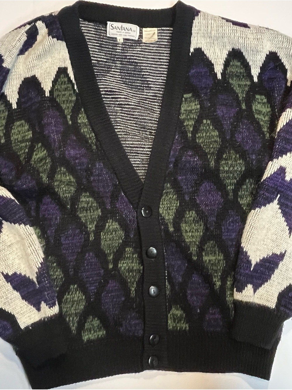 VintageWomen’s V-Neck Button Cardigan Sweater in Black, Purple & Olive